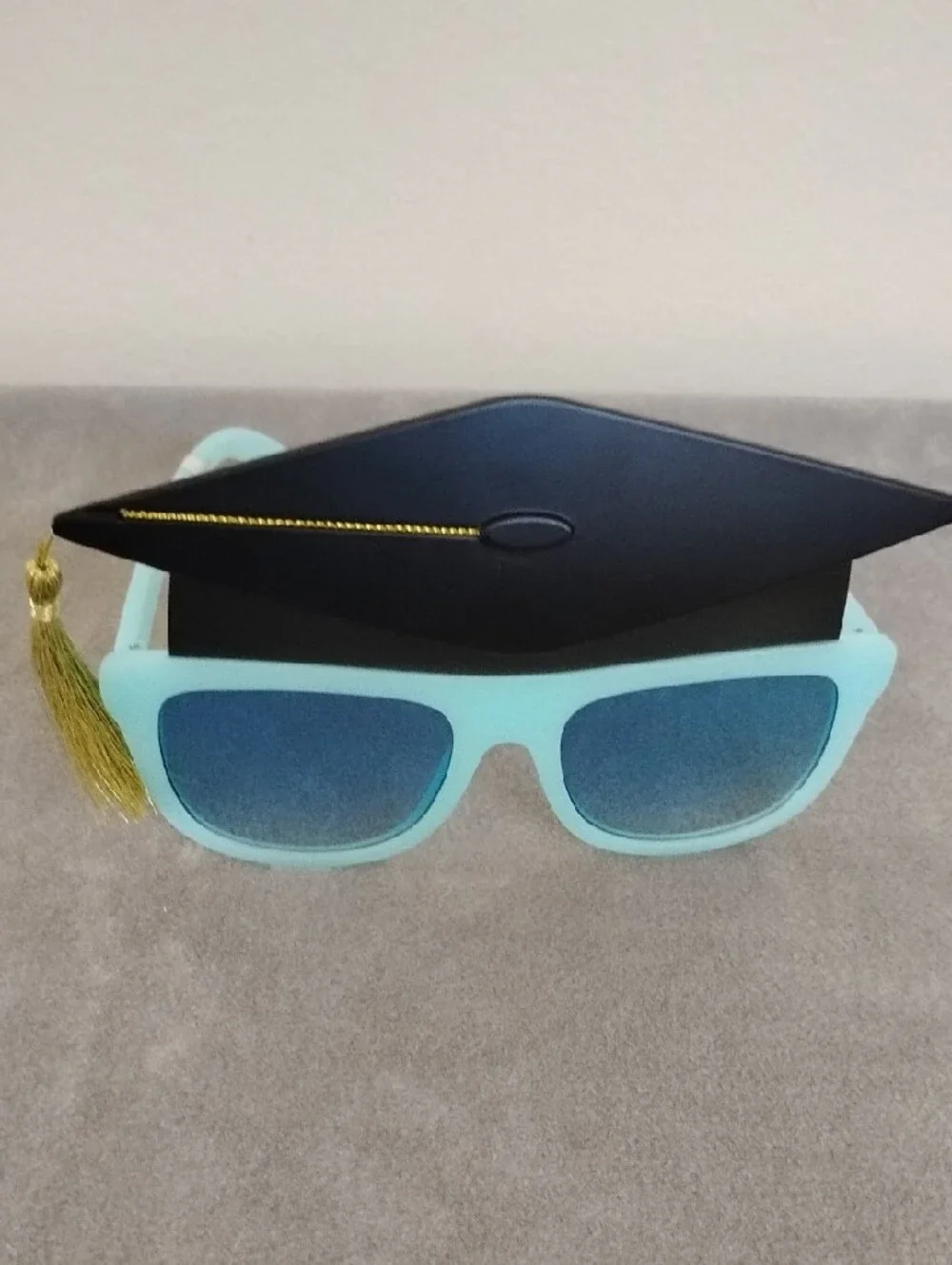 NWOT Graduation Sunglasses in Light Blue with Black Cap